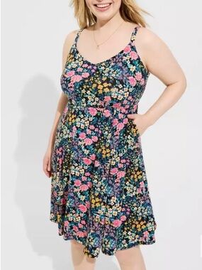 Torrid Dress 3X NWT Floral Mini Skater Dress Super Soft Stretch Plus Size Summer